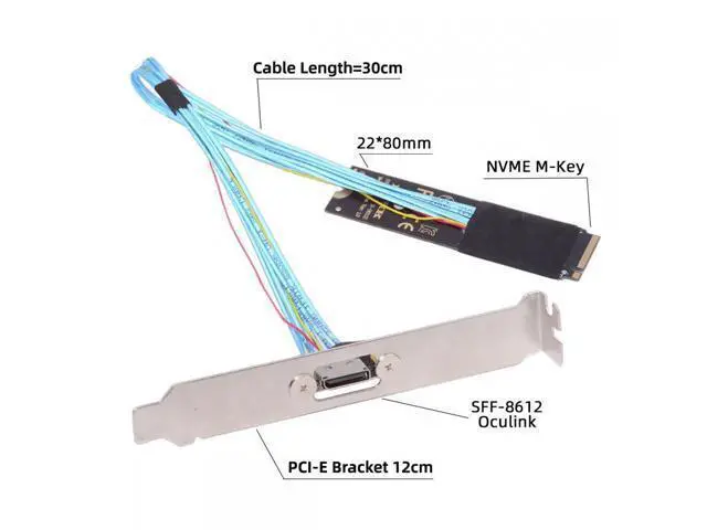 Alt view image 2 of 7 - 2280 NGFF PCI-E4.0 M.2 M-key to Oculink SFF-8612 SFF-8611 Host Cable 30cm with Bracket for NVME U.2 SSD eGPU SF-023-2280CA