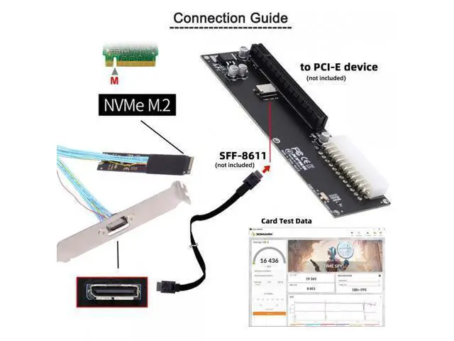 Alt view image 5 of 7 - 2280 NGFF PCI-E4.0 M.2 M-key to Oculink SFF-8612 SFF-8611 Host Cable 30cm with Bracket for NVME U.2 SSD eGPU SF-023-2280CA