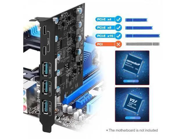 Alt view image 6 of 7 - 10Gbps Three Type-A USB3.0 Back Panel Socket & Dual USB3.1 Type-C USB-C to PCI-E Express Card Adapter ASM3142 VL822 UC-083-5P