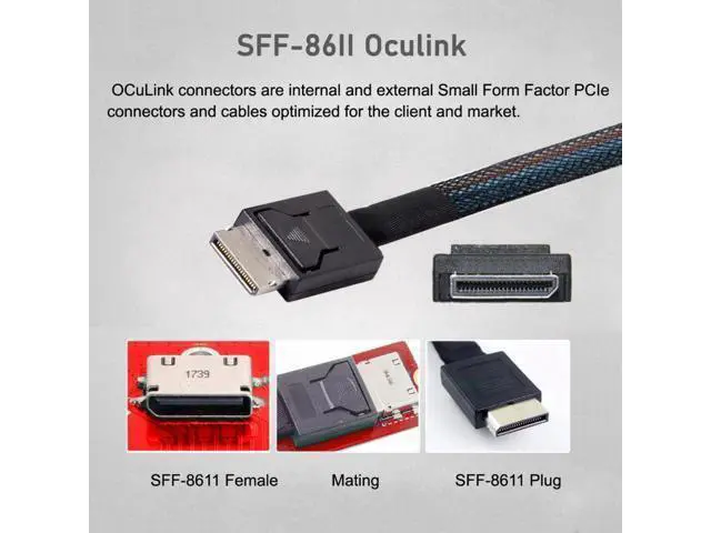 Alt view image 2 of 7 - PCI-E 5.0 Mini Cool Edge IO MCIO PCI-E 4i 38Pin Male to SFF-8611 Oculink 4X Extender Cable 50cm SF-077
