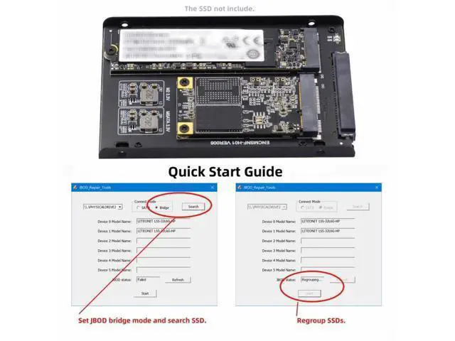 Alt view image 5 of 7 - Dual MSATA NGFF B+M SSD Card JBOD Raid0 Span Bridge to 2.5inch SATA Combo HDD Disk Drive Enclosure SA-060