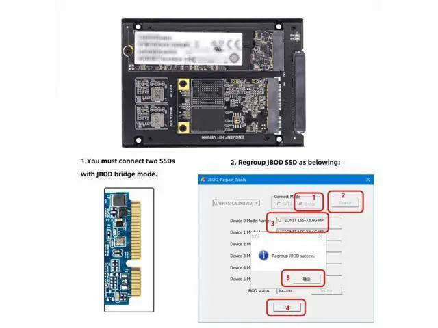 Alt view image 7 of 7 - Dual MSATA NGFF B+M SSD Card JBOD Raid0 Span Bridge to 2.5inch SATA Combo HDD Disk Drive Enclosure SA-060