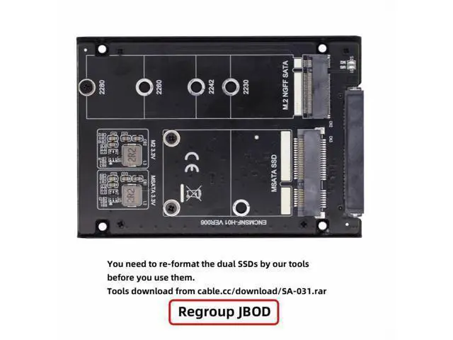 Alt view image 6 of 7 - Dual MSATA NGFF B+M SSD Card JBOD Raid0 Span Bridge to 2.5inch SATA Combo HDD Disk Drive Enclosure SA-060