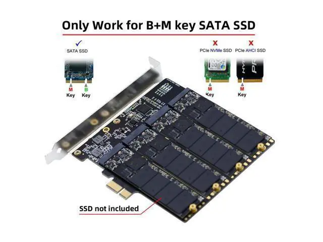 Alt view image 4 of 7 - Four SATA NGFF Key B+M SSD to PCI-E 1x Mainboard Desktop Adapter Converter SSD Card ASM1064 2280