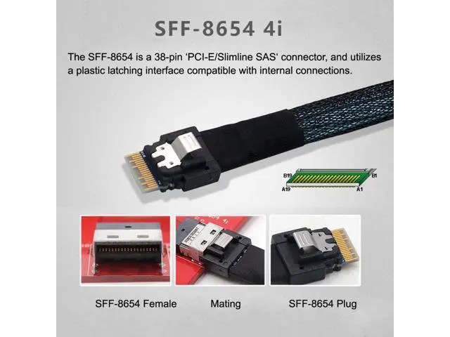 Alt view image 2 of 7 - PCI-E 5.0 Mini Cool Edge IO MCIO PCI-E 4i 38Pin Male to SFF-8654 Slimline 4X Extender Cable 50cm SF-078