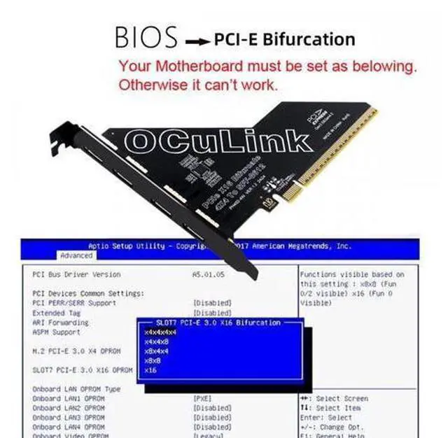 Alt view image 2 of 7 - PCI-Express 4.0 PCIE 16x Detachable to Four Oculink SFF-8612 SFF-8611 External VROC Raid0 Adapter for U.2 SSD eGPU External Graphics Card Dock