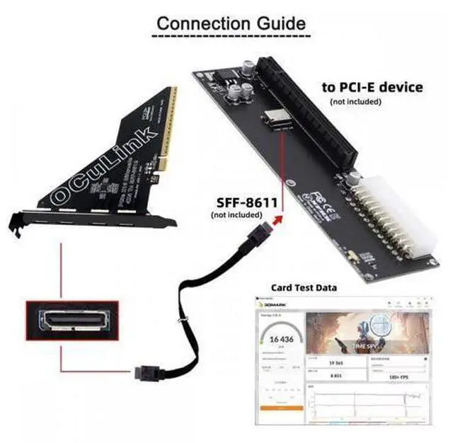 Alt view image 7 of 7 - PCI-Express 4.0 PCIE 16x Detachable to Four Oculink SFF-8612 SFF-8611 External VROC Raid0 Adapter for U.2 SSD eGPU External Graphics Card Dock