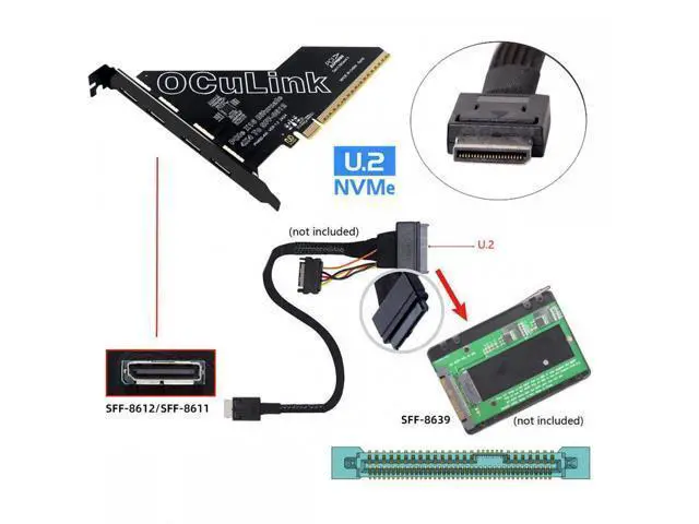 Alt view image 6 of 7 - PCI-Express 4.0 PCIE 16x Detachable to Four Oculink SFF-8612 SFF-8611 External VROC Raid0 Adapter for U.2 SSD eGPU External Graphics Card Dock