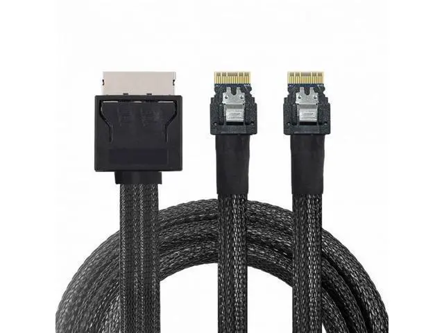Alt view image 2 of 7 - OCuLink PCIe PCI-Express SFF-8611 8x 8-Lane to Dual SFF-8654 Slimline 4x SSD Data Active Cable 50cm SF-052