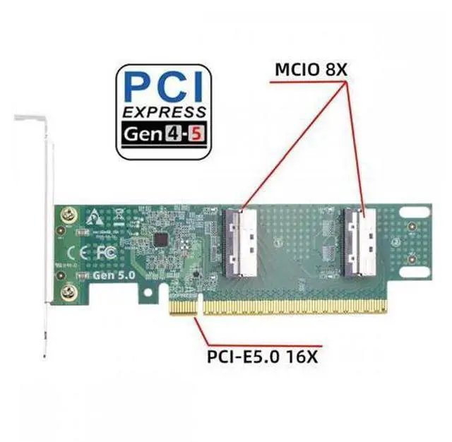 Alt view image 3 of 7 - PCIE5.0 PCI-Express 16x to Dual MCIO 8i Mini Cool Edge IO SFF-TA-1016 VROC Virtual RAID Adapter for Mainboard SSD Graphics Card SF-086-MC04
