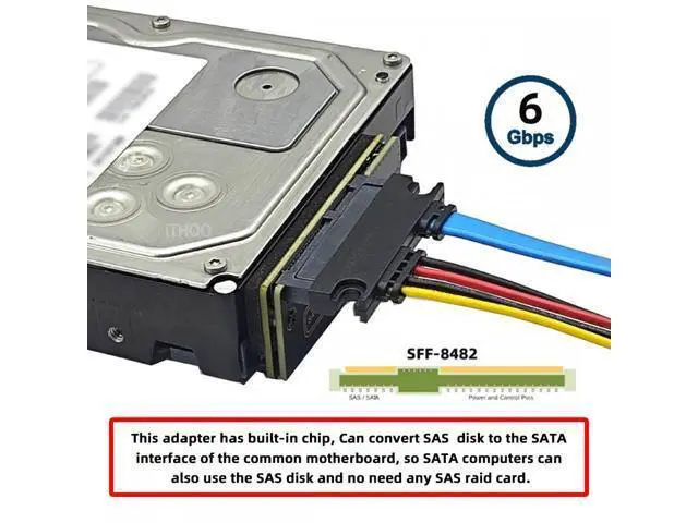 Alt view image 6 of 7 - SFF-8482 SAS 29Pin to 7+15 22Pin SATA Hard Disk Drive Raid Adapter with Chipset and Power Port SF-090-SATA