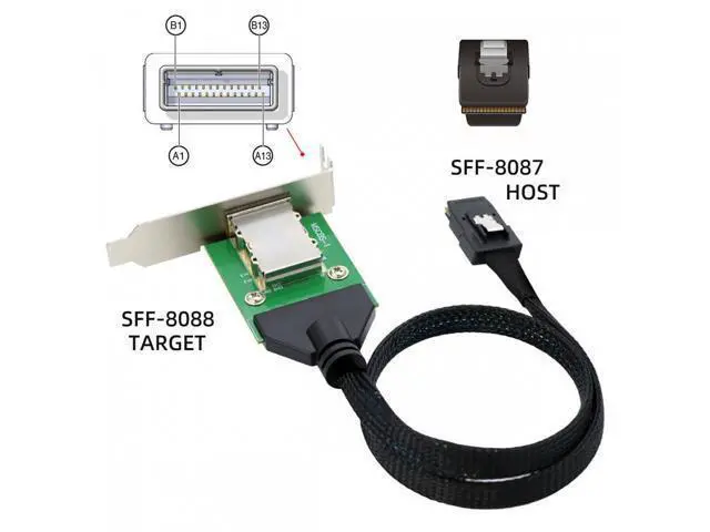 Alt view image 7 of 7 - Internal Mini SAS SFF-8087 Male to External SFF-8088 Female Extension Cable PCBA With Low Profile Bracket SF-083-36PIN