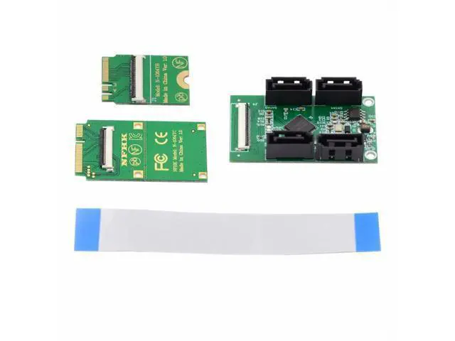 Alt view image 3 of 7 - Mini PCI-E PCI Express & NGFF A+E Key to SATA 3.0 Four Ports Adapter Cable 6Gbps Hard Drive Extension Card for SSD SA-064