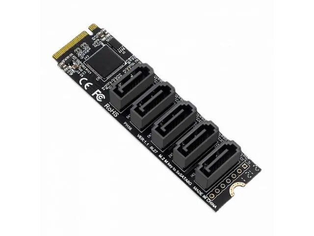 Alt view image 2 of 7 - NGFF NVME M-Key PCI Express to SATA 3.0 6Gbps 5 Ports Adapter Converter Hard Drive Extension Card JMB585 2280 SA-004-5P
