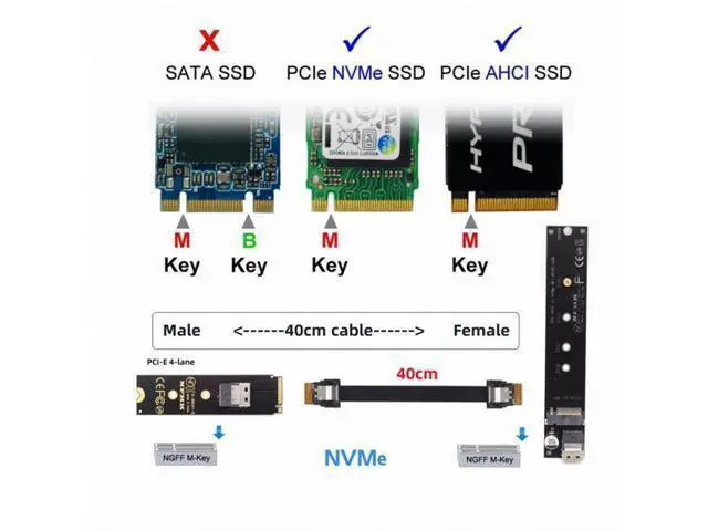 Alt view image 7 of 7 - NGFF M-Key NVME Male to Female Extension Cable 40cm with SFF-8654 Connector for Mainboard SSD 2280/22110 SA-040+SF-100