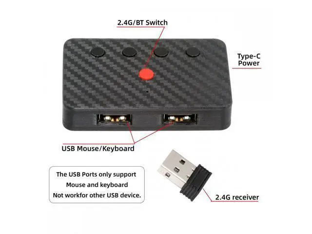 Alt view image 4 of 7 - USB Wired Keyboard and Mouse Convert to Wireless 2.4G Bluetooth(BT) Converter with Receiver Type-C Power for Laptop Tablet Phone
