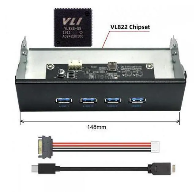 Main image of 10Gbps USB 3.1 Type-A HUB 4 Ports Front Panel to Motherboard Type-E Connector Cable 10Gbps for 5.25" CD-ROM Bay Tray U3-032-AF