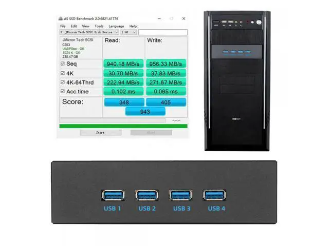 Alt view image 2 of 7 - 10Gbps USB 3.1 Type-A HUB 4 Ports Front Panel to Motherboard Type-E Connector Cable 10Gbps for 5.25" CD-ROM Bay Tray U3-032-AF