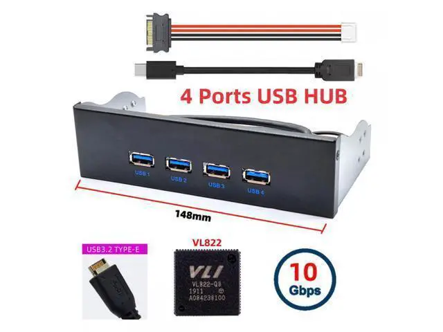 Alt view image 6 of 7 - 10Gbps USB 3.1 Type-A HUB 4 Ports Front Panel to Motherboard Type-E Connector Cable 10Gbps for 5.25" CD-ROM Bay Tray U3-032-AF
