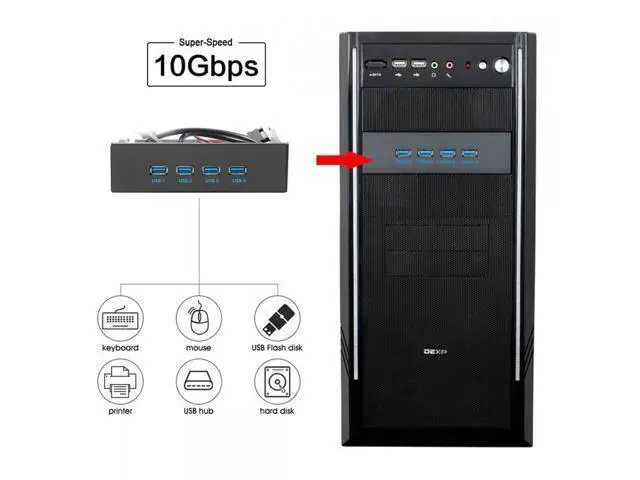 Alt view image 4 of 7 - 10Gbps USB 3.1 Type-A HUB 4 Ports Front Panel to Motherboard Type-E Connector Cable 10Gbps for 5.25" CD-ROM Bay Tray U3-032-AF