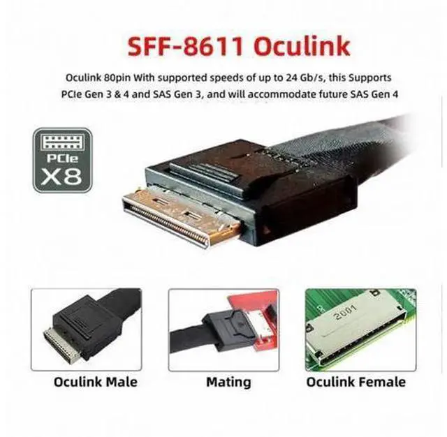 Alt view image 7 of 7 - OCuLink PCIe PCI-Express SFF-8611 8x 8-Lane to Dual SFF-8087 4x SSD Data Active Cable 50cm SF-050