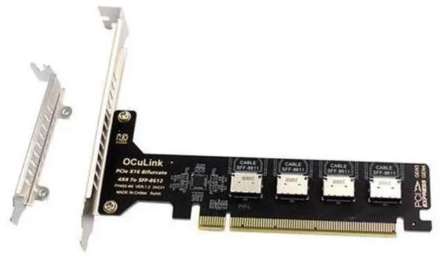Main image of PCI-Express 4.0 PCIE 16x Detachable to Four Oculink SFF-8612 SFF-8611 Internal VROC Raid0 Adapter for U.2 SSD eGPU External Graphics Card Dock