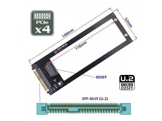 Alt view image 3 of 7 - U.2 SFF-8639 Host to PCI-E Ruler 1U GEN-Z EDSFF 9.5mm 15mm 25mm Short SSD E1.S with Heat Sink PM9A3 PM9D3 P5801X Carrier Adapter SF-072-PM