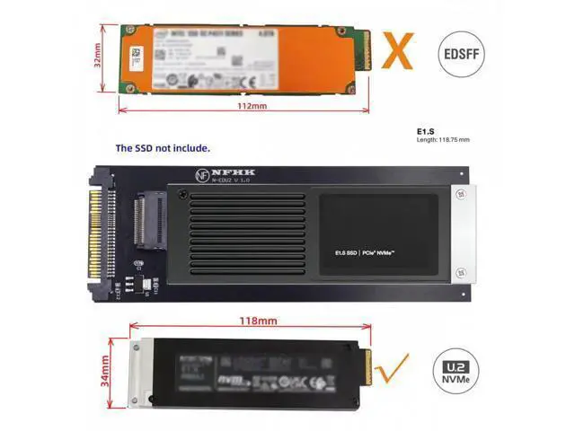 Alt view image 7 of 7 - U.2 SFF-8639 Host to PCI-E Ruler 1U GEN-Z EDSFF 9.5mm 15mm 25mm Short SSD E1.S with Heat Sink PM9A3 PM9D3 P5801X Carrier Adapter SF-072-PM