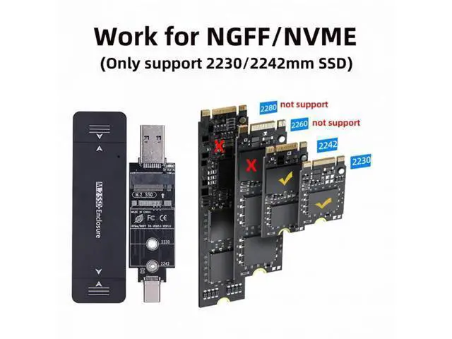 Alt view image 5 of 7 - Combo Type-C USB3.0 to NVME M-key M.2 NGFF SATA SSD PCBA Case 2230/2242mm Adapter RTL9210B Chipset UC-057-2242MM