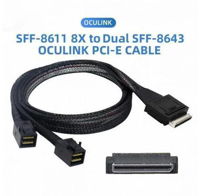 Alt view image 3 of 7 - OCuLink PCIe PCI-Express SFF-8611 8x 8-Lane to Dual SFF-8643 HD 4x SSD Data Active Cable 50cm SF-051