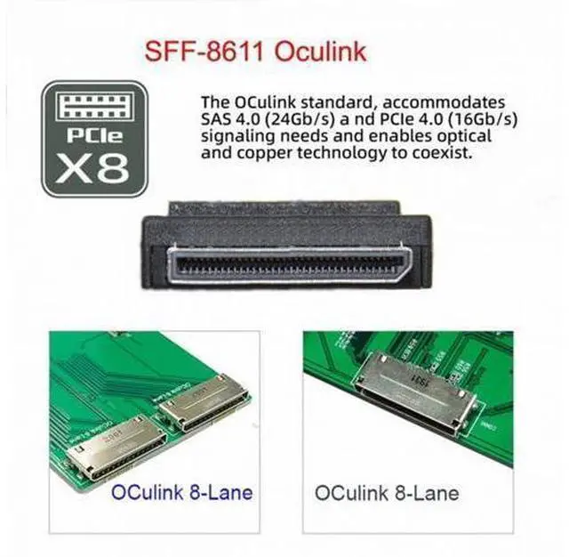 Alt view image 7 of 7 - OCuLink PCIe PCI-Express SFF-8611 8x 8-Lane to Dual SFF-8643 HD 4x SSD Data Active Cable 50cm SF-051