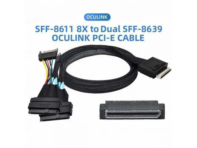 Alt view image 3 of 7 - OCuLink PCIe PCI-Express SFF-8611 8x 8-Lane to Dual SFF-8639 U.2 4x SSD Data Active Cable 50cm SF-053