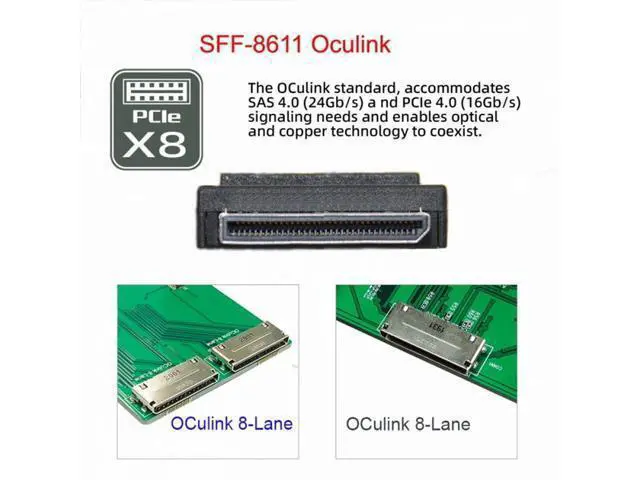 Alt view image 7 of 7 - OCuLink PCIe PCI-Express SFF-8611 8x 8-Lane to Dual SFF-8639 U.2 4x SSD Data Active Cable 50cm SF-053