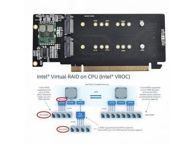 Alt view image 4 of 7 - 4X NVME M.2 AHCI to PCIE Express 3.0 Gen3 X16 Raid Card VROC Raid0 Hyper Adapter SA-024-NV002