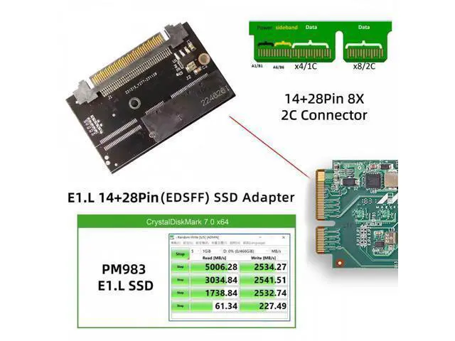 Alt view image 6 of 7 - U.2 SFF-8639 Host Adapter to NVMe Ruler 1U GEN-Z EDSFF 2C 8X Short SSD PM983 E1.L Carrier Adapter SF-072-2C