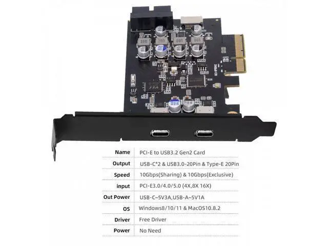 Alt view image 5 of 7 - 10Gbps Type-E USB 3.1 Front Panel Socket & USB3.0 19Pin/20Pin & Dual Type-C USB-C to PCI-E Express Card Adapter ASM3142 VL822 UC-083-4P