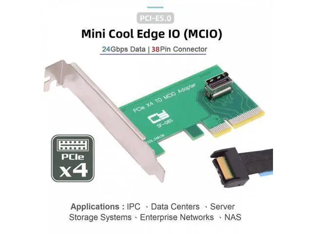 Alt view image 5 of 7 - PCI-Express 5.0 4.0 4X to MCIO Mini Cool Edge IO Female Host Adapter for PCIe Nvme U.2 SSD SF-085