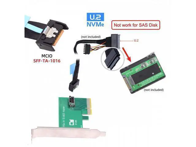 Alt view image 4 of 7 - PCI-Express 5.0 4.0 4X to MCIO Mini Cool Edge IO Female Host Adapter for PCIe Nvme U.2 SSD SF-085