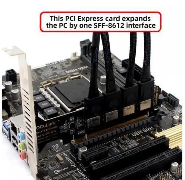 Alt view image 4 of 7 - PCI-Express 4.0 PCIE 16x Detachable to Four Oculink SFF-8612 SFF-8611 Internal VROC Raid0 Adapter for U.2 SSD eGPU External Graphics Card Dock SF-057-OC04