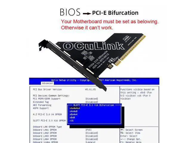 Alt view image 2 of 7 - PCI-Express 4.0 PCIE 16x Detachable to Four Oculink SFF-8612 SFF-8611 External VROC Raid0 Adapter for U.2 SSD eGPU External Graphics Card Dock SF-057-OC06