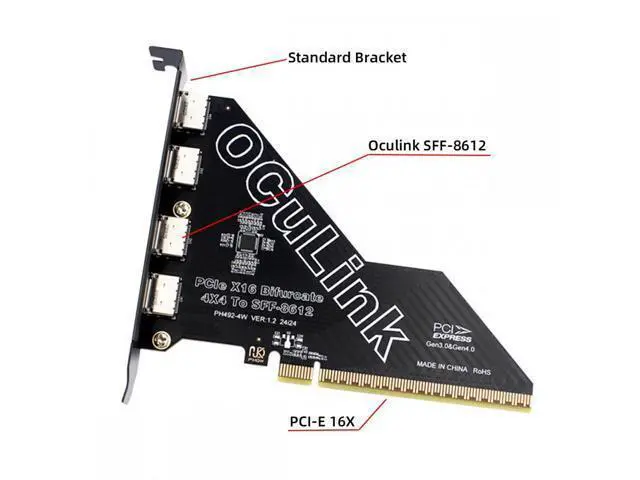 Alt view image 3 of 7 - PCI-Express 4.0 PCIE 16x Detachable to Four Oculink SFF-8612 SFF-8611 External VROC Raid0 Adapter for U.2 SSD eGPU External Graphics Card Dock SF-057-OC06