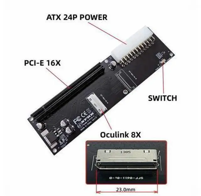 Alt view image 3 of 7 - 8x Oculink SFF-8612 8611 to PCIE PCI-Express 16x Adapter with ATX 24pin Power Port for Mainboard Graphics Card SF-066