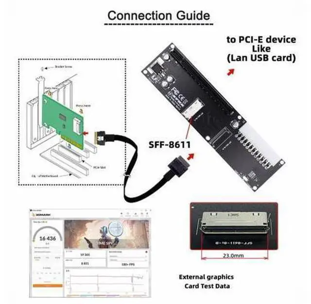 Alt view image 6 of 7 - 8x Oculink SFF-8612 8611 to PCIE PCI-Express 16x Adapter with ATX 24pin Power Port for Mainboard Graphics Card SF-066