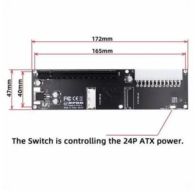 Alt view image 4 of 7 - 8x Oculink SFF-8612 8611 to PCIE PCI-Express 16x Adapter with ATX 24pin Power Port for Mainboard Graphics Card SF-066