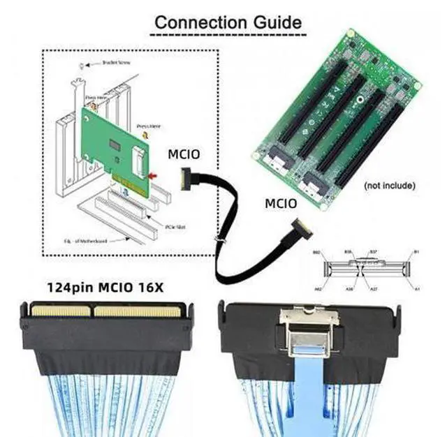 Alt view image 2 of 7 - PCI-E 5.0 Mini Cool Edge IO MCIO STR PCI-E 16x 124Pin Male to MCIO 124Pin Male Extender Cable 50cm with Pull Tab