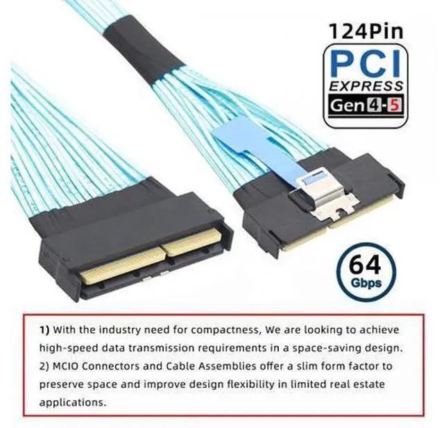 Alt view image 3 of 7 - PCI-E 5.0 Mini Cool Edge IO MCIO STR PCI-E 16x 124Pin Male to MCIO 124Pin Male Extender Cable 50cm with Pull Tab