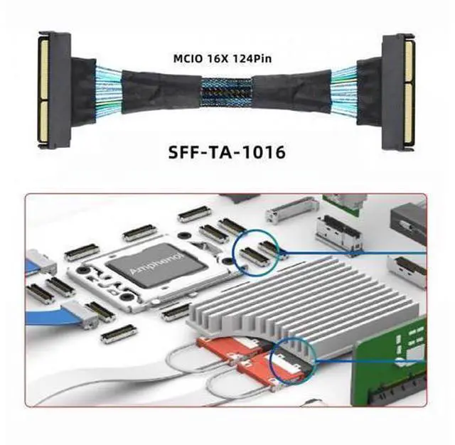 Alt view image 4 of 7 - PCI-E 5.0 Mini Cool Edge IO MCIO STR PCI-E 16x 124Pin Male to MCIO 124Pin Male Extender Cable 50cm with Pull Tab