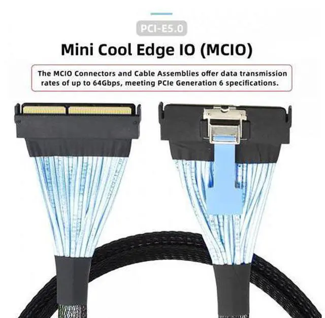 Alt view image 7 of 7 - PCI-E 5.0 Mini Cool Edge IO MCIO STR PCI-E 16x 124Pin Male to MCIO 124Pin Male Extender Cable 50cm with Pull Tab
