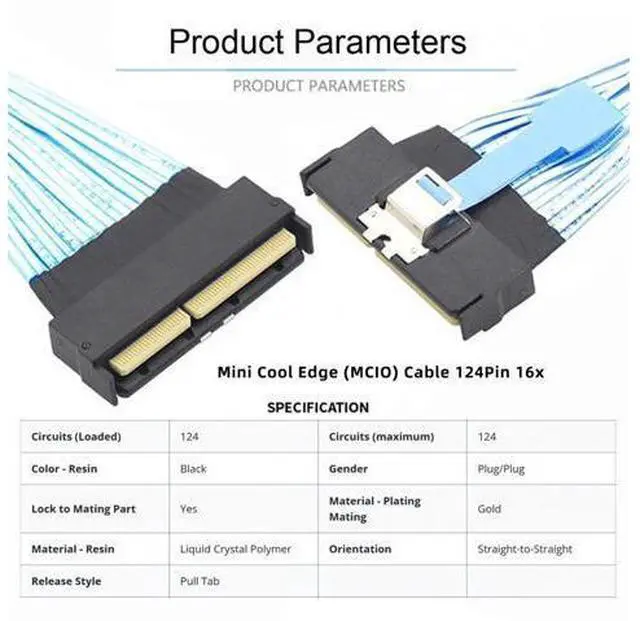 Alt view image 6 of 7 - PCI-E 5.0 Mini Cool Edge IO MCIO STR PCI-E 16x 124Pin Male to MCIO 124Pin Male Extender Cable 50cm with Pull Tab