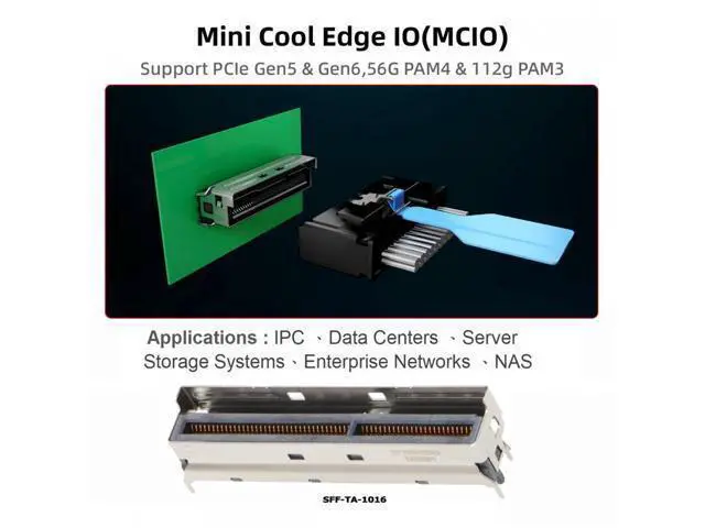 Alt view image 5 of 7 - PCI-E 5.0 Mini Cool Edge IO MCIO STR PCI-E 16x 124Pin Male to MCIO 124Pin Male Extender Cable 50cm with Pull Tab SF-097-BK